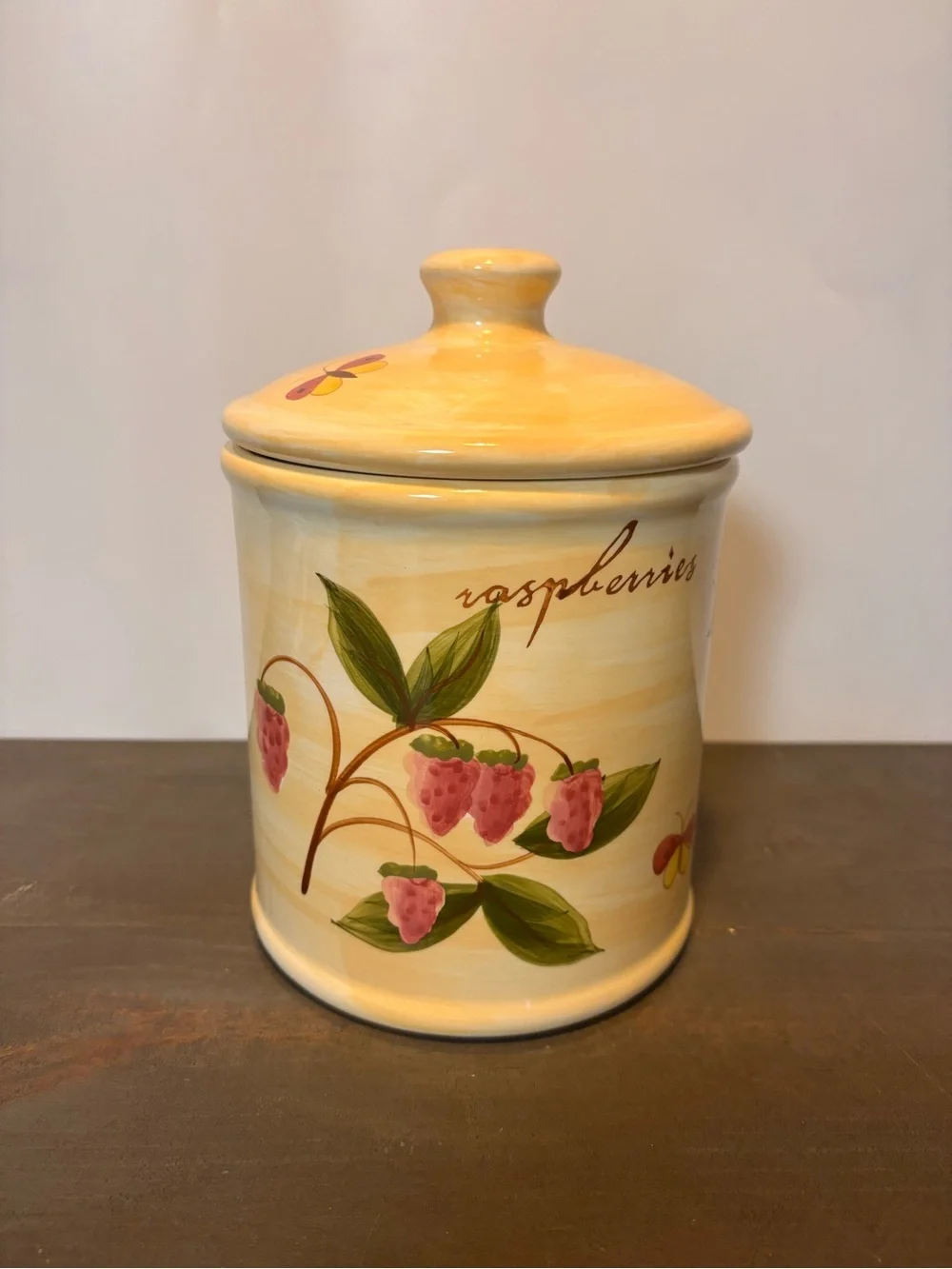 Vintage Pier 1 Provence Canister Hand-Painted Earthenware Sealed Lid Fruit 8”